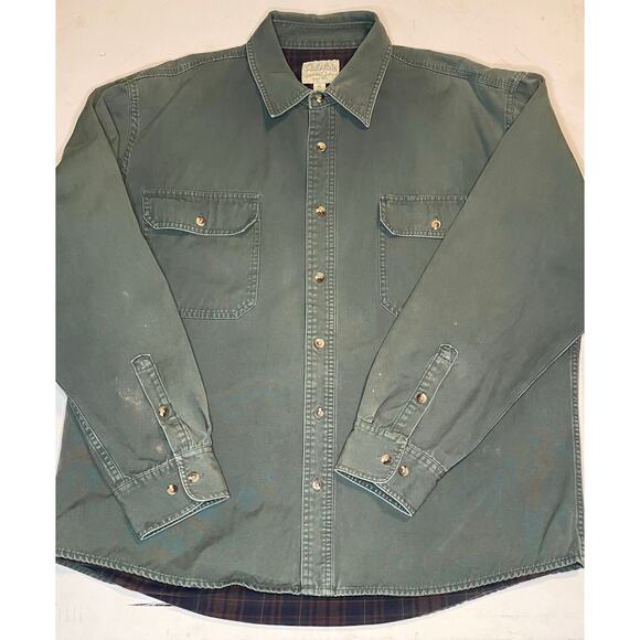 Cabela’s Legendary Quality Lined Shirt Jacket XL Green Flannel Lining Workwear - Picture 1 of 10